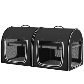 39" Portable Soft 2 Sided Pet Cat Carrier with Divider, Two Compartment, Soft Cushions, & Storage Bag, Black