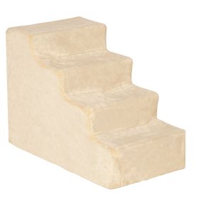 4-Step Dog Ramp for Sofa, Bed, and Couch, with Removable Cover, Beige